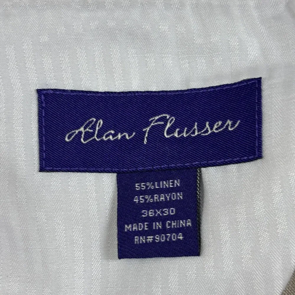 Alan Flusser Pants Men's 36x30 Beige Linen Blend Dress Casual Flat Front
